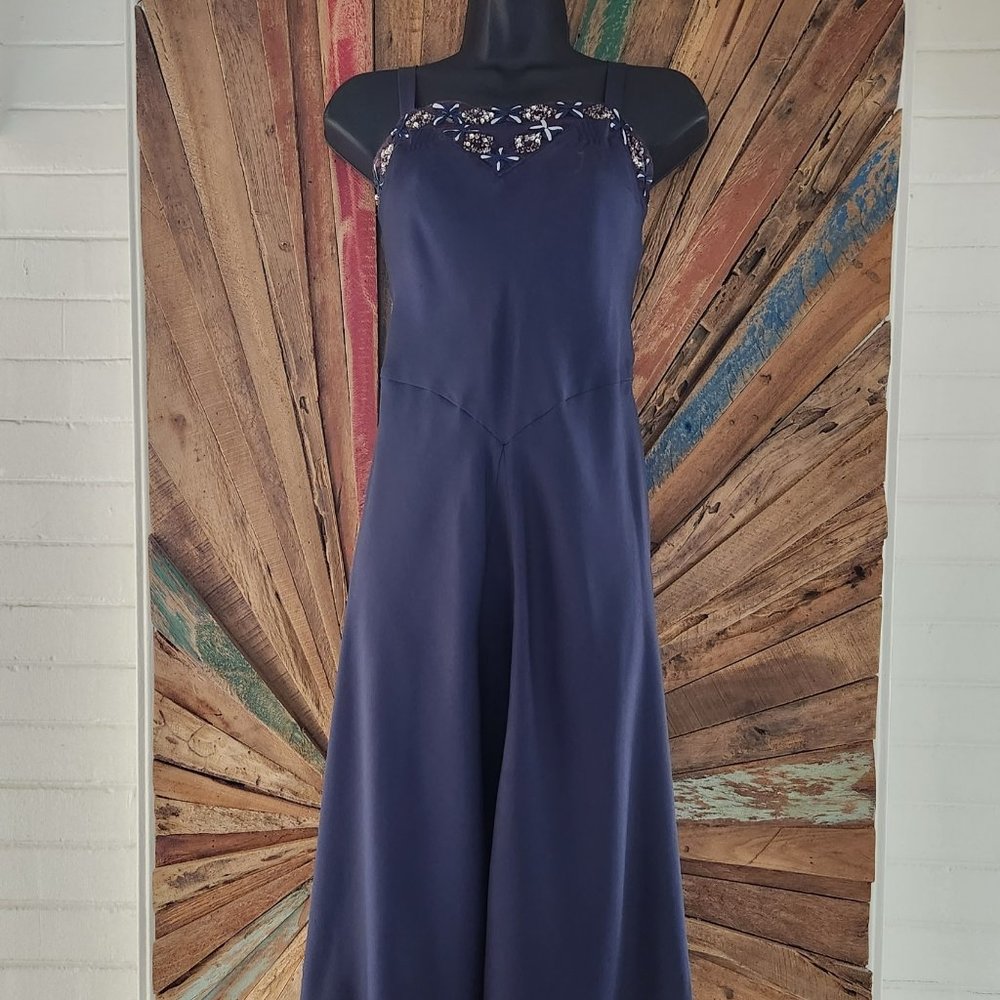 Rebecca Taylor art deco bias cut midnight blue 100% silk slip dress Sz 4
